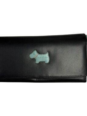 Radley London Black Leather Wallet with Teal Logo EUC